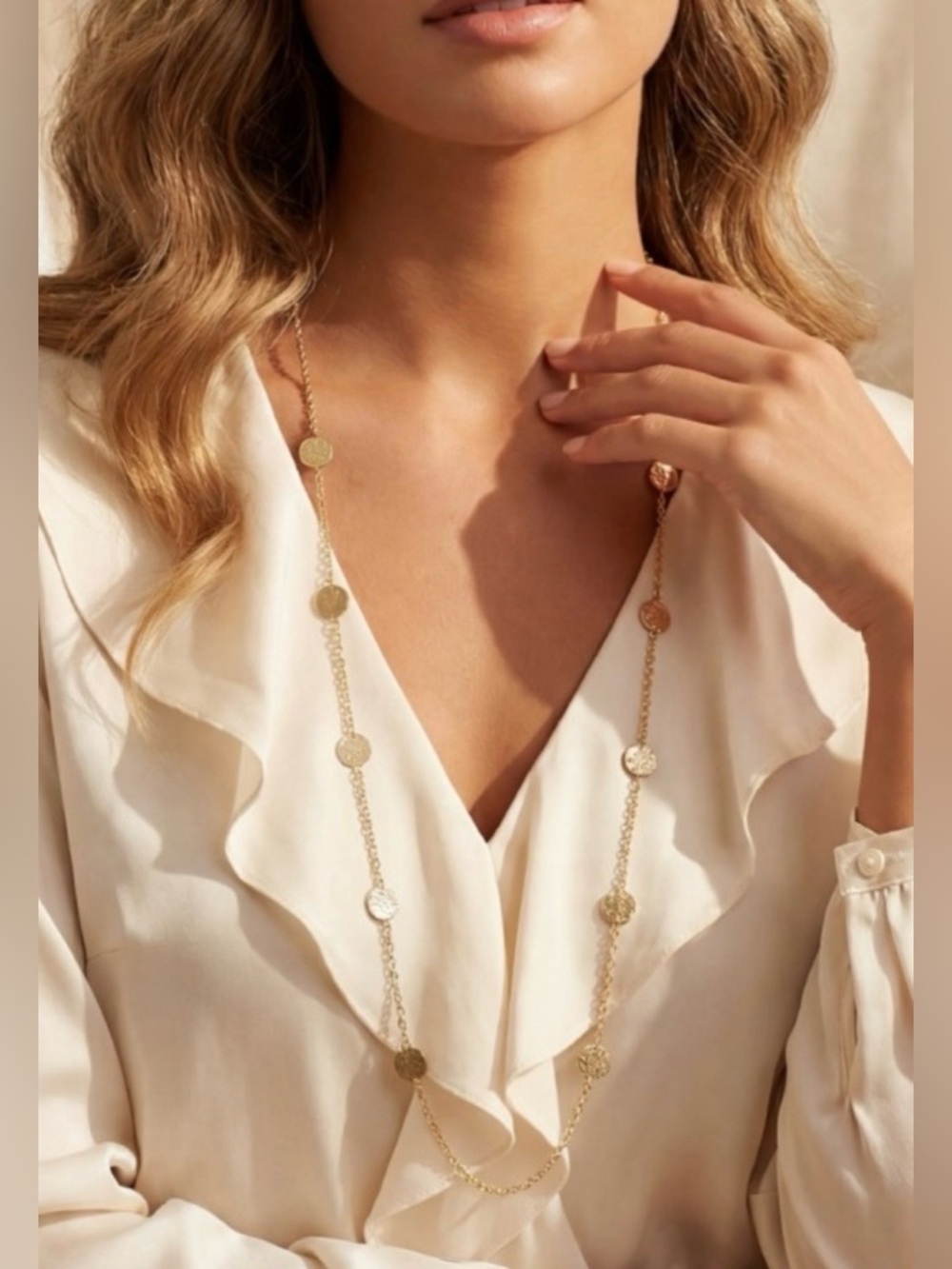 Gold Disc Station Long Necklace - Women Jewelry